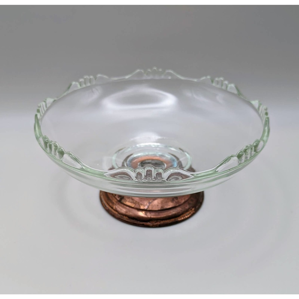 Princess House Copper Footed Crystal Candy Dish Vintage 1970s